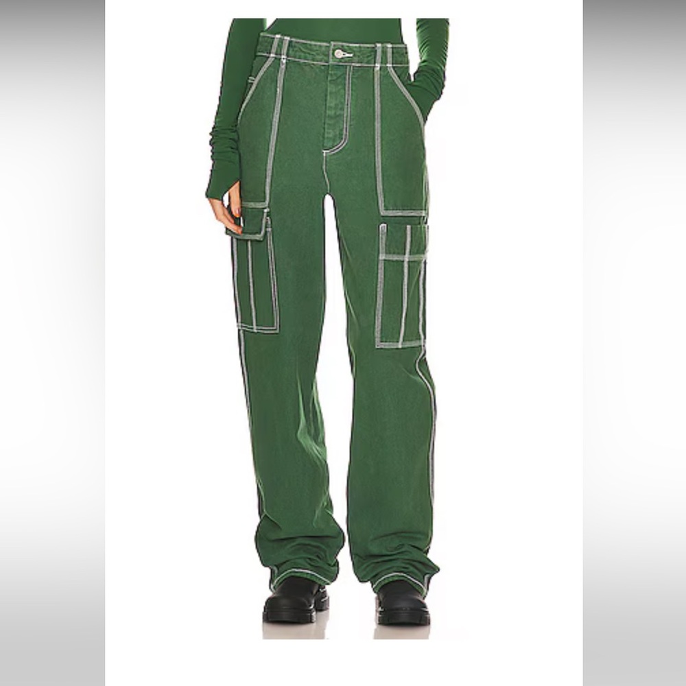 Green cargo workwear pants.